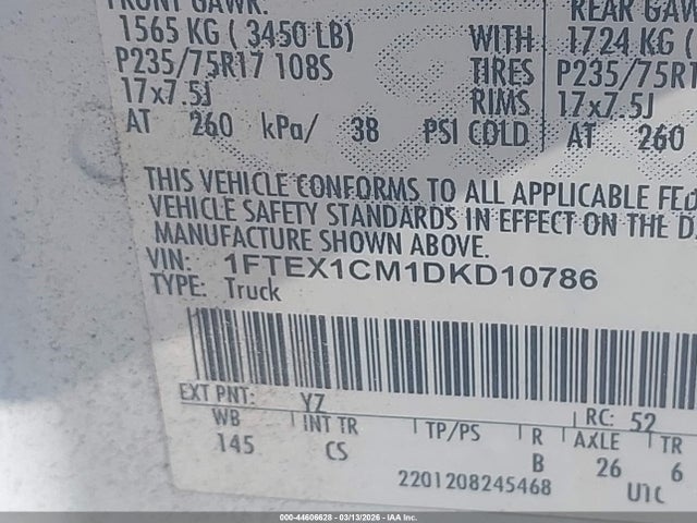 Aukcja sprzedaży 2013 Ford F-150 Xl, vin: 1FTEX1CM1DKD10786, numer aukcji: 44606628