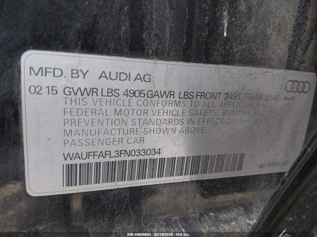 Aukcja sprzedaży 2015 Audi A4 2.0t Premium, vin: WAUFFAFL3FN033034, numer aukcji: 44606643