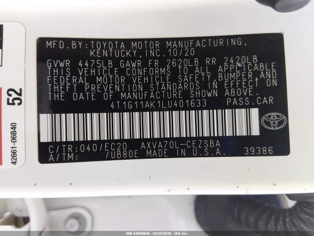 4T1G11AK1LU401633 Toyota Camry Se Nightshade Edition