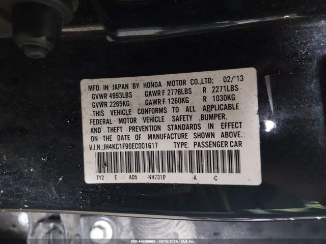 44606669 :رقم المزاد ، JH4KC1F90EC001617 vin ، 2014 Acura Rlx مزاد بيع