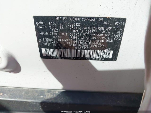 Aukcja sprzedaży 2021 Subaru Outback Onyx Edition Xt, vin: 4S4BTGLD5M3192622, numer aukcji: 44606685