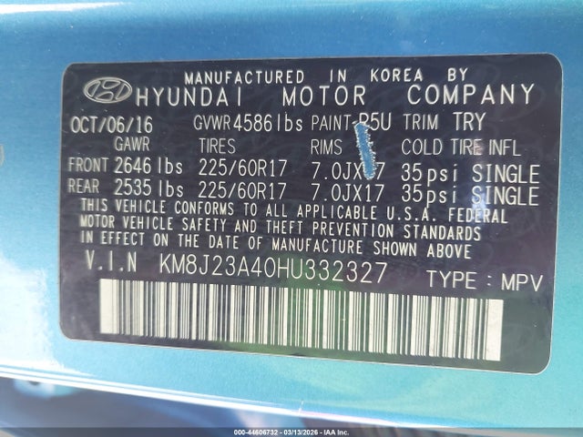2017 HYUNDAI TUCSON KM8J23A40HU332327 Photo 8