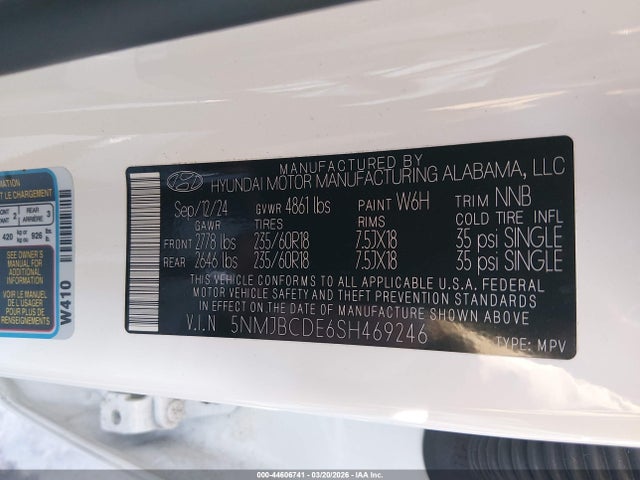 Продажа на аукционе авто 2025 Hyundai Tucson Sel, vin: 5NMJBCDE6SH469246, номер лота: 44606741