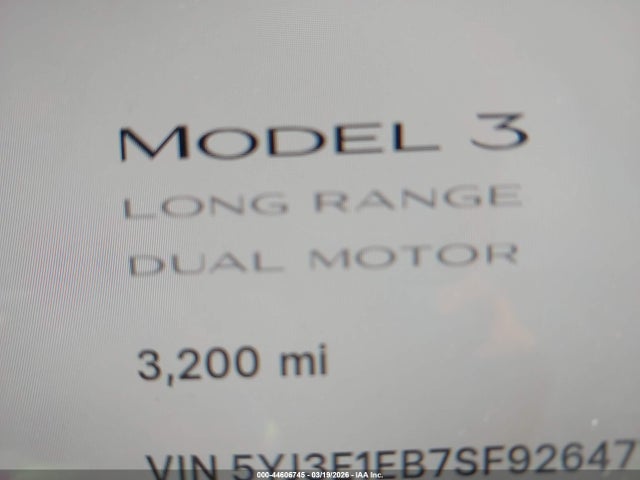 44606745 :رقم المزاد ، 5YJ3E1EB7SF926477 vin ، 2025 Tesla Model 3 Long Range All-wheel Drive مزاد بيع