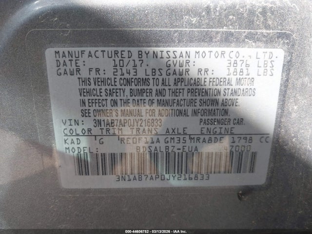Nissan SENTRA S 2018 3N1AB7AP0JY216833 Image 9