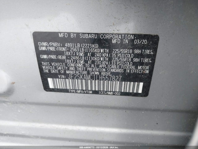 44606773 :رقم المزاد ، JF2SKAMC1LH557827 vin ، 2020 Subaru Forester Sport مزاد بيع