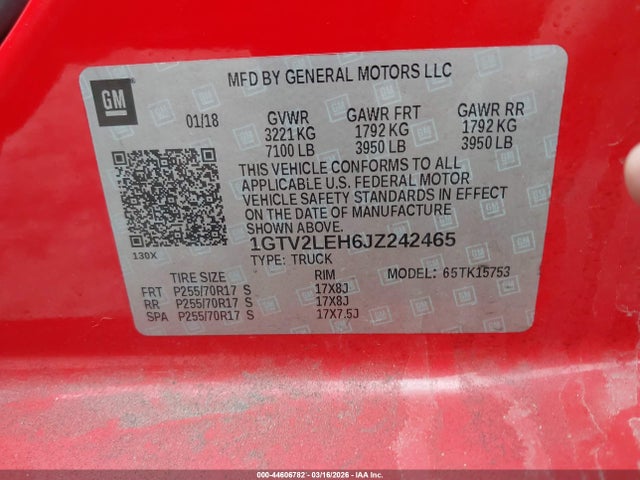 Продаж на аукціоні авто 2018 Gmc Sierra 1500, vin: 1GTV2LEH6JZ242465, номер лоту: 44606782