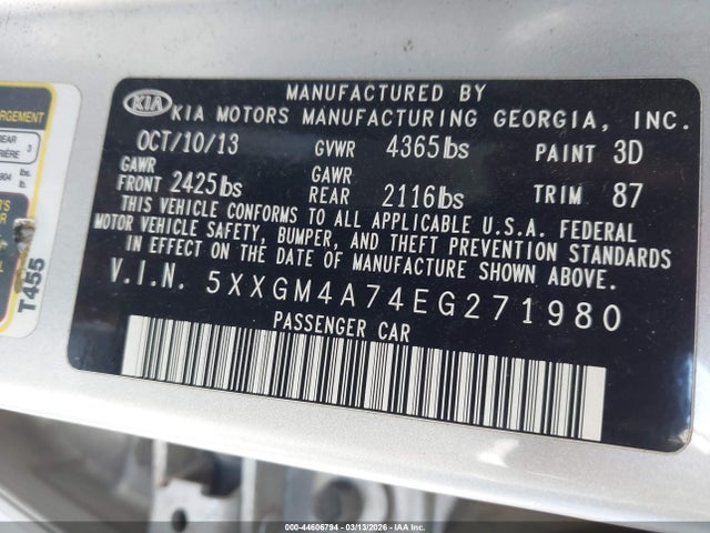 5XXGM4A74EG271980 KIA Optima Lx