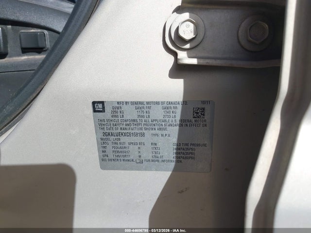 Aukcja sprzedaży 2012 Gmc Terrain Slt-1, vin: 2GKALUEKXC6168158, numer aukcji: 44606795