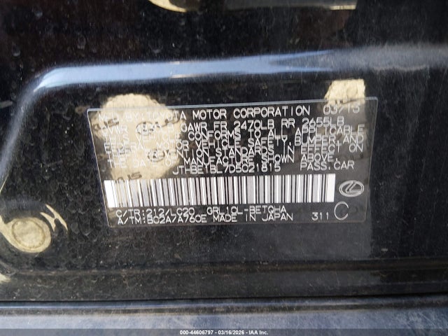 44606797 :رقم المزاد ، JTHBE1BL7D5021815 vin ، 2013 Lexus Gs 350 مزاد بيع