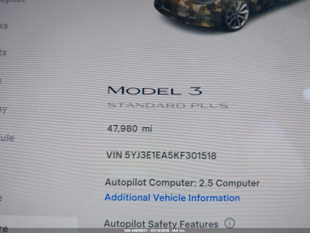 Aukcja sprzedaży 2019 Tesla Model 3 Long Range/mid Range/standard Range/standard Range Plus, vin: 5YJ3E1EA5KF301518, numer aukcji: 44606831