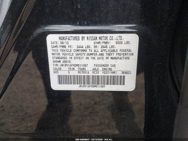 Aukcja sprzedaży 2013 Infiniti M37, vin: JN1BY1APXDM511087, numer aukcji: 44606847