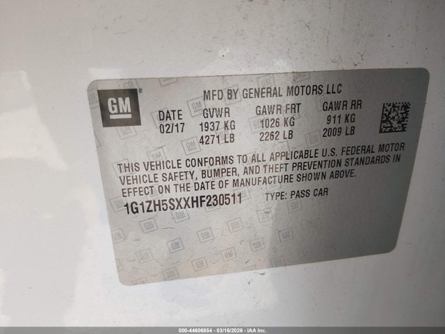 2017 Chevrolet Malibu Premier მანქანა იყიდება აუქციონზე, vin: 1G1ZH5SXXHF230511, აუქციონის ნომერი: 44606854
