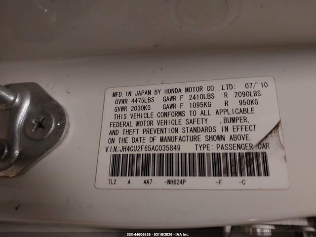 Aukcja sprzedaży 2010 Acura Tsx 2.4, vin: JH4CU2F65AC035849, numer aukcji: 44606856