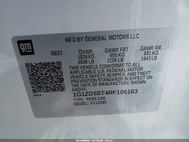 1G1ZD5ST4RF106163 Chevrolet Malibu Fwd 1lt