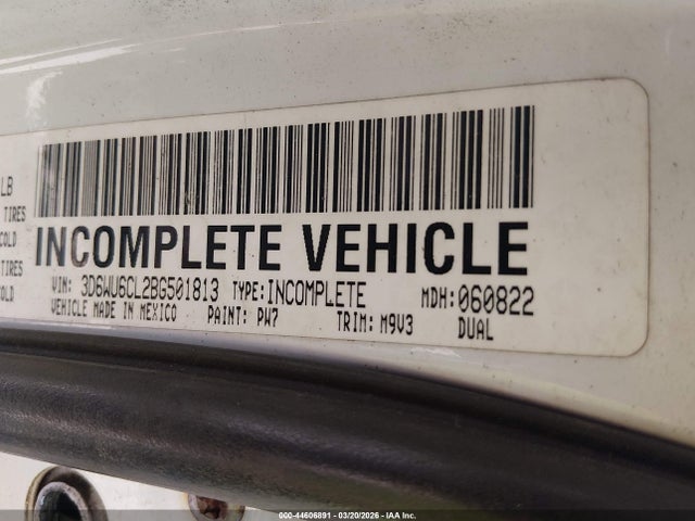 Продаж на аукціоні авто 2011 Ram Ram 4500 Hd Chassis St/slt/laramie, vin: 3D6WU6CL2BG501813, номер лоту: 44606891