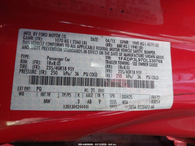 Продажа на аукционе авто 2013 Ford Focus St, vin: 1FADP3L97DL330768, номер лота: 44606896