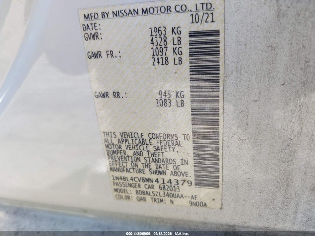 Продажа на аукционе авто 2021 Nissan Altima Sr Fwd, vin: 1N4BL4CV8MN414379, номер лота: 44606909