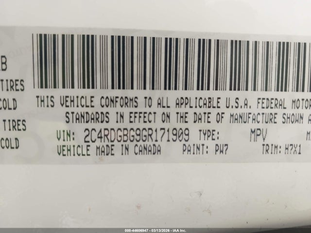 Aukcja sprzedaży 2016 Dodge Grand Caravan Se, vin: 2C4RDGBG9GR171909, numer aukcji: 44606947