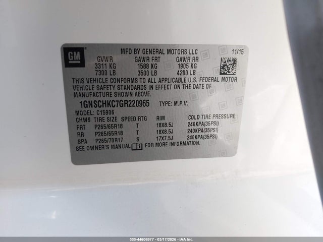 Chevrolet Suburban Lt 2016 1GNSCHKC7GR220965 Image 9