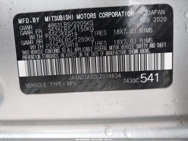 Продаж на аукціоні авто 2020 Mitsubishi Outlander Sel 2.4, vin: JA4AD3A32LZ038634, номер лоту: 44606990