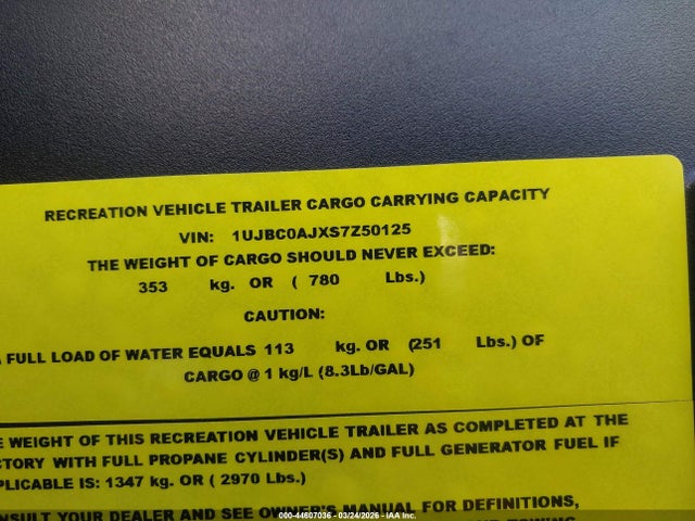 Продажа на аукционе авто 2025 Jayco Other, vin: 1UJBC0AJXS7Z50125, номер лота: 44607036