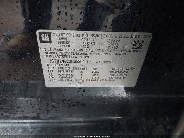 Aukcja sprzedaży 2017 Gmc Sierra 1500 Slt, vin: 3GTU2NEC3HG226407, numer aukcji: 44607039