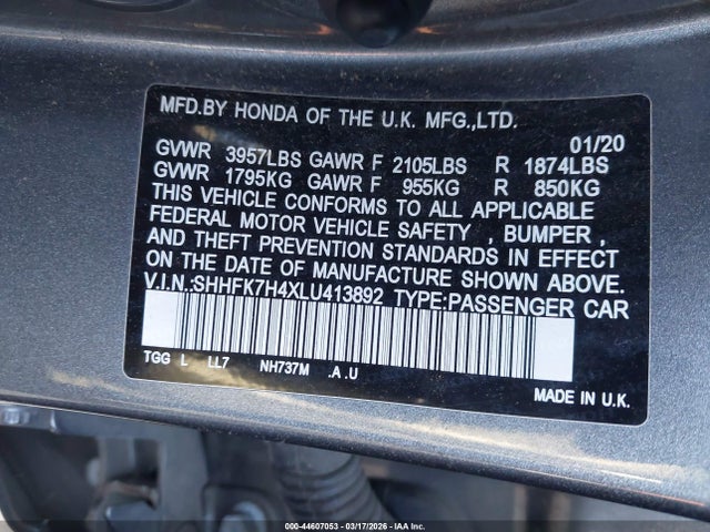 Honda Civic Sport 2020 SHHFK7H4XLU413892 Image 9