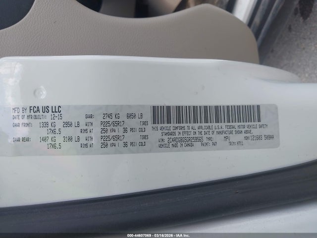 2016 Dodge Grand Caravan American Value Pkg მანქანა იყიდება აუქციონზე, vin: 2C4RDGBG5GR259565, აუქციონის ნომერი: 44607069