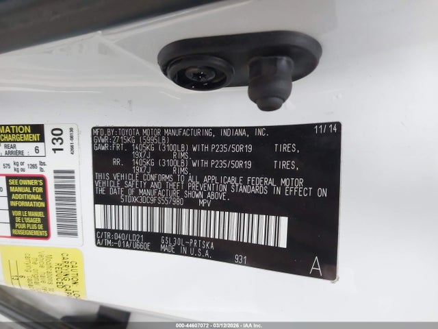 5TDXK3DC9FS557980 Toyota Sienna Se 8 Passenger