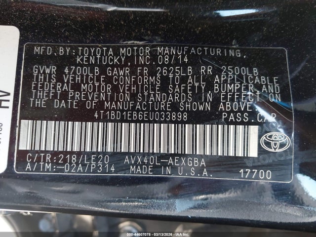 4T1BD1EB6EU033898 Toyota Avalon Hybrid Xle Touring
