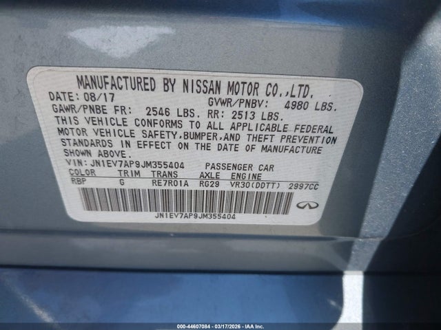 2018 Infiniti Q50 3.0t Luxe მანქანა იყიდება აუქციონზე, vin: JN1EV7AP9JM355404, აუქციონის ნომერი: 44607084