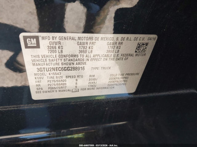 Продажа на аукционе авто 2016 Gmc Sierra 1500 Slt, vin: 3GTU2NEC6GG288916, номер лота: 44607089
