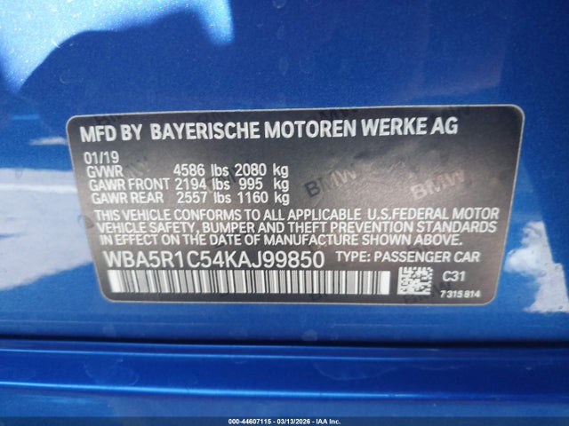 2019 Bmw 330i მანქანა იყიდება აუქციონზე, vin: WBA5R1C54KAJ99850, აუქციონის ნომერი: 44607115