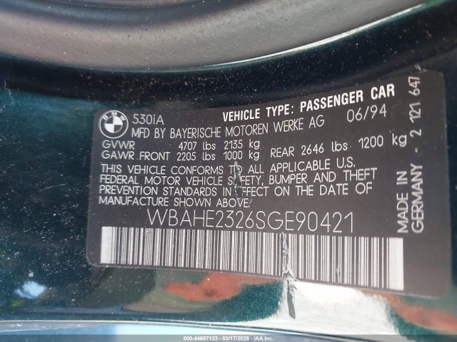 Продаж на аукціоні авто 1995 Bmw 530 I Automatic, vin: WBAHE2326SGE90421, номер лоту: 44607123