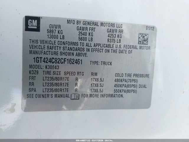 Aukcja sprzedaży 2012 Gmc Sierra 3500hd Slt, vin: 1GT424C82CF162461, numer aukcji: 44607132