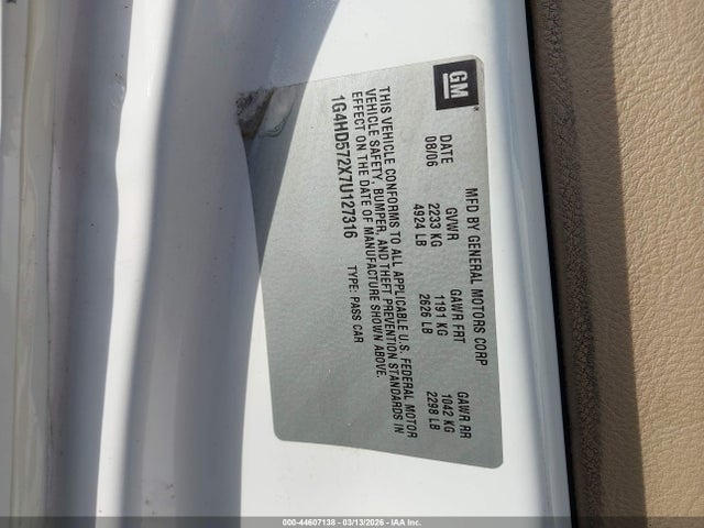 44607138 :رقم المزاد ، 1G4HD572X7U127316 vin ، 2007 Buick Lucerne Cxl مزاد بيع