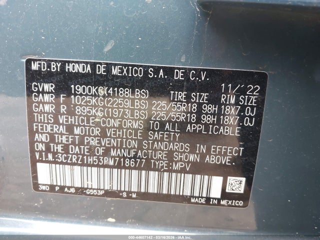 Aukcja sprzedaży 2023 Honda Hr-v 2wd Sport, vin: 3CZRZ1H53PM718677, numer aukcji: 44607142
