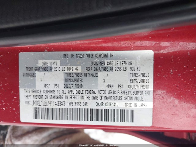 44607143 :رقم المزاد ، JM1GL1U57H1149349 vin ، 2017 Mazda Mazda6 Sport مزاد بيع