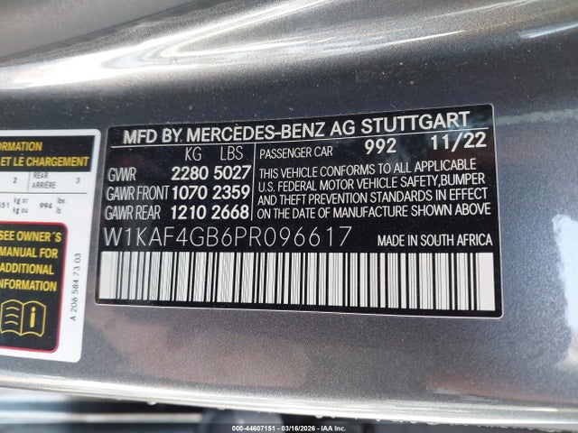 Продаж на аукціоні авто 2023 Mercedes-benz C 300 Sedan, vin: W1KAF4GB6PR096617, номер лоту: 44607151