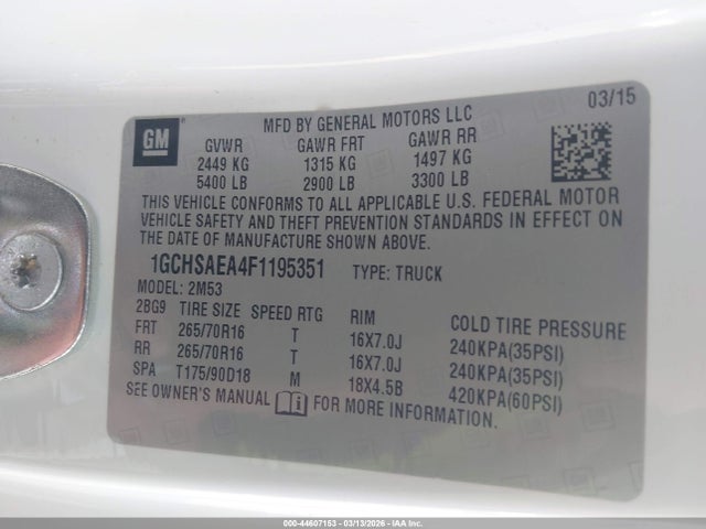 1GCHSAEA4F1195351 Chevrolet Colorado Wt