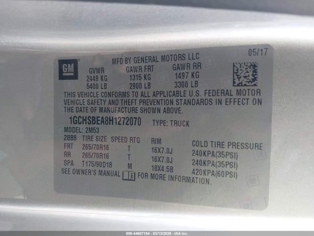 1GCHSBEA8H1272070 Chevrolet Colorado Wt