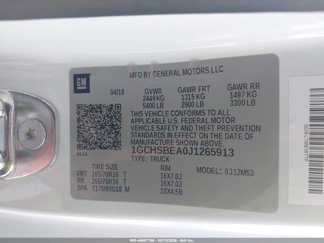 1GCHSBEA0J1265913 Chevrolet Colorado Wt