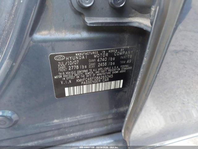 2008 HYUNDAI AZERA KMHFC46F08A265345 Photo 8