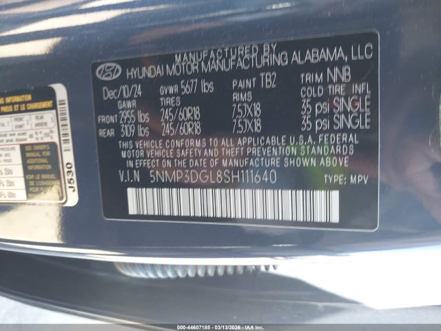 Продажа на аукционе авто 2025 Hyundai Santa Fe Xrt, vin: 5NMP3DGL8SH111640, номер лота: 44607185
