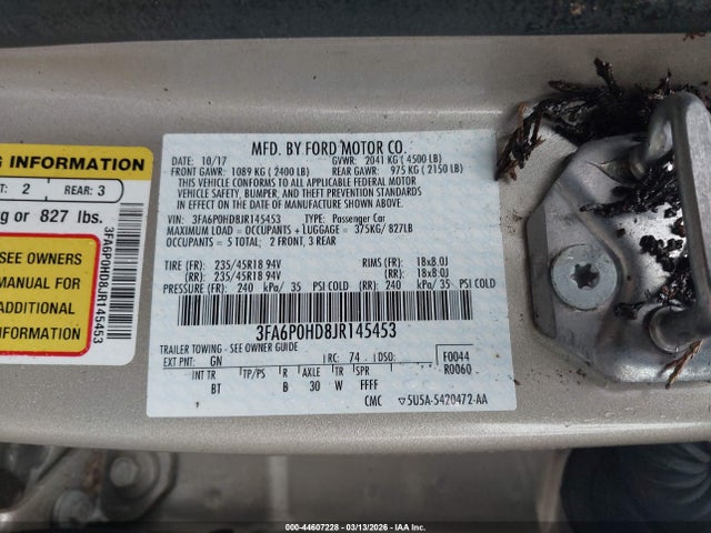 3FA6P0HD8JR145453 Ford FUSION SE