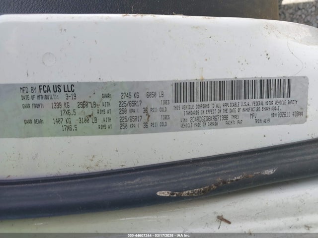 Auction sale of the 2019 Dodge Grand Caravan Gt, vin: 2C4RDGEG6KR671398, lot number: 44607244