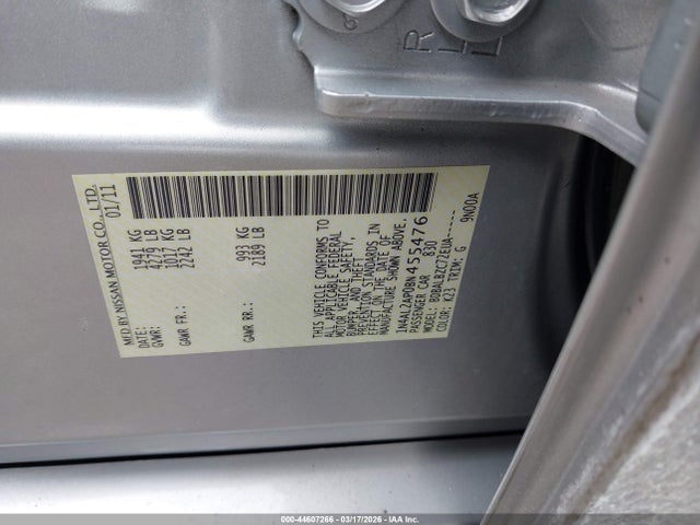 2011 Nissan Altima 2.5 S მანქანა იყიდება აუქციონზე, vin: 1N4AL2AP0BN455476, აუქციონის ნომერი: 44607266