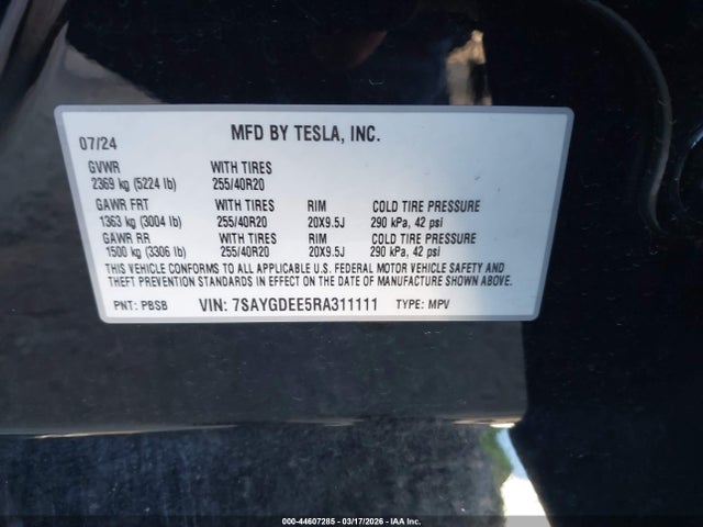 7SAYGDEE5RA311111 Tesla Model Y Long Range Dual Motor All-wheel Drive