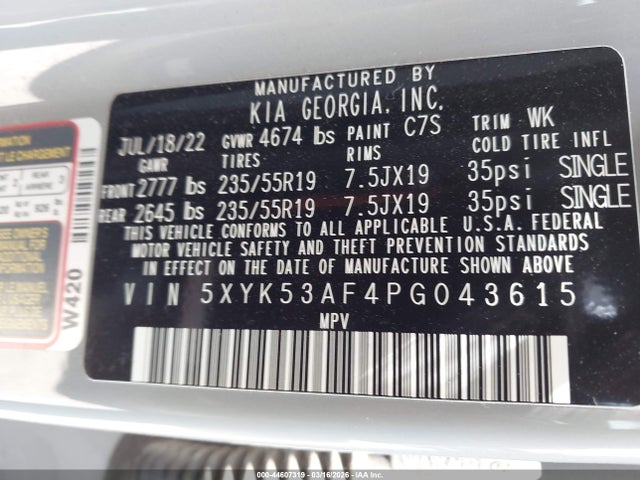 Продажа на аукционе авто 2023 Kia Sportage Sx-prestige, vin: 5XYK53AF4PG043615, номер лота: 44607319